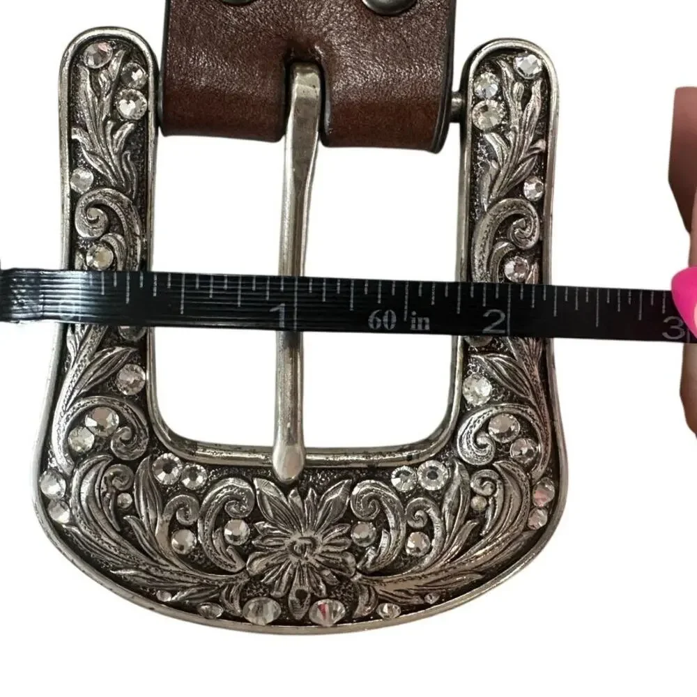 Ariat Women's Brown Cross Concho Embossed Leather Belt Size M A1518602 32-34
